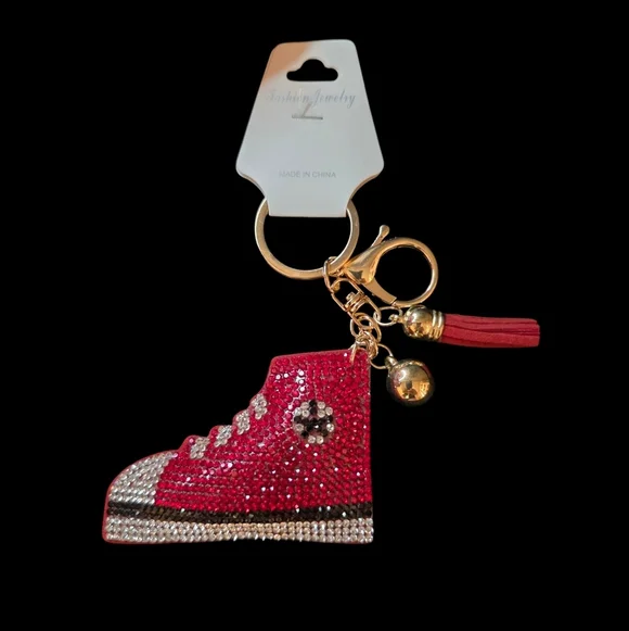 Sparkly Red Sneaker Rhinestone Bagcharm / Keychain - Picture 1 of 3